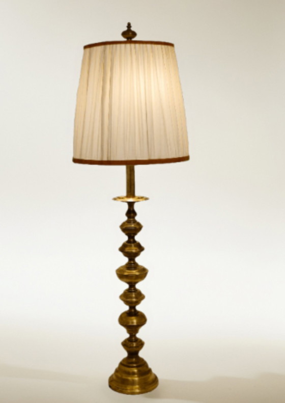 Image 1 of Lampada da terra in ottone anticato con paralume plissettato