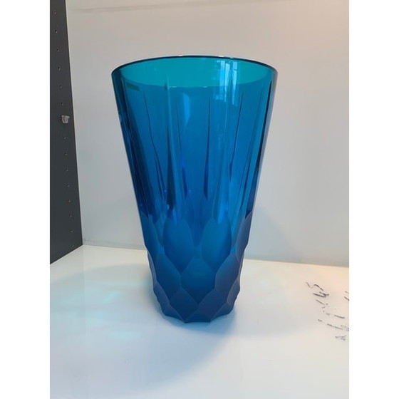 Image 1 of 2020S Italian Blue Crystal Handmade Cut Vase