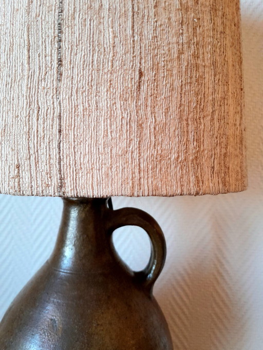 1950 Pottery Jug Lamp And Linen Style Fabric Lampshade