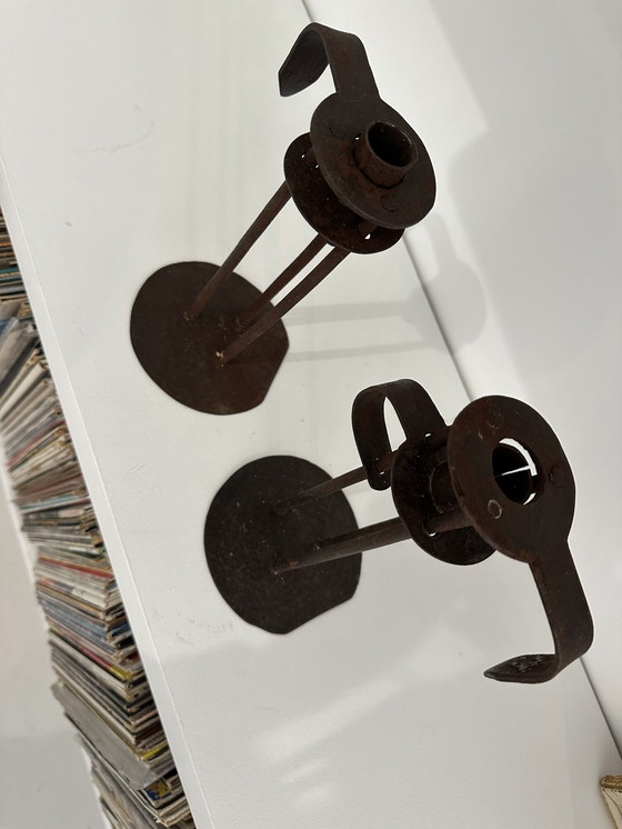 Image 1 of X2 Wrought Iron Cellar Candleholders. Waldensian