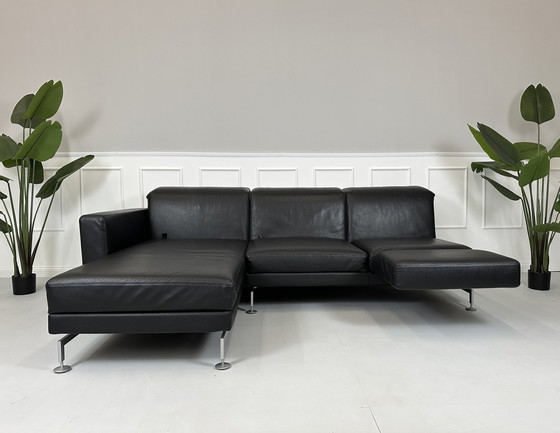 Image 1 of Brühl Moule corner sofa leather sofa black sleeping function