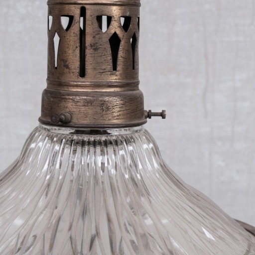 Vintage brass and glass pendant lamp, France 1930s