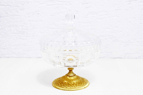 Image 1 of Crystal and brass candy bowl