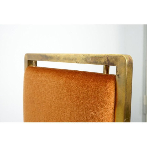 Image 1 of Set of 3 vintage chairs and pouf in orange velvet, France 1970