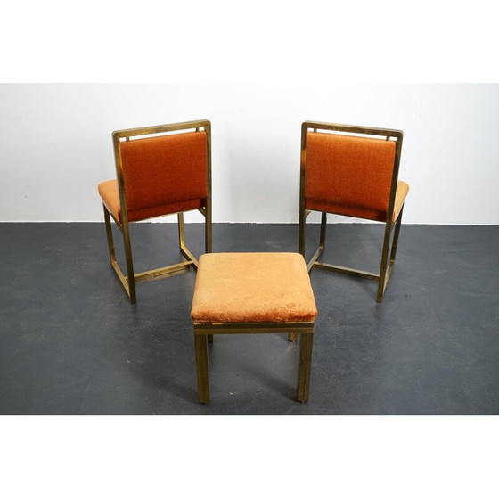 Image 1 of Set of 3 vintage chairs and pouf in orange velvet, France 1970