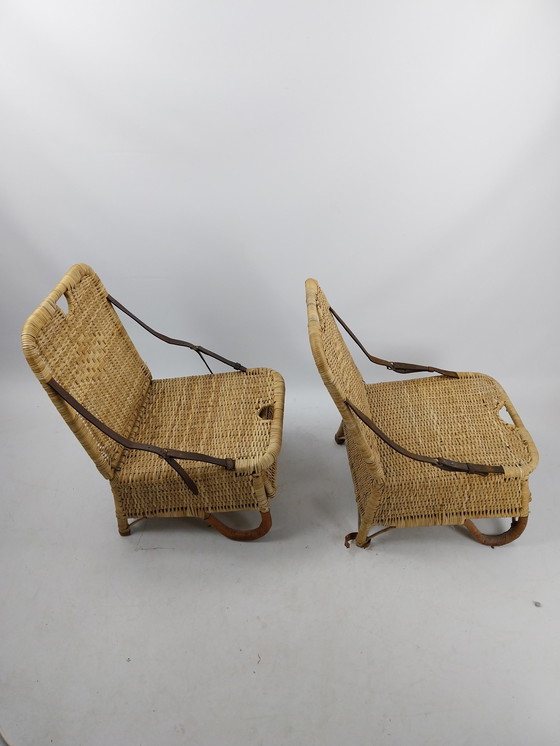 Image 1 of Set of 2 wicker folding boat/picknic chairs 1950S 