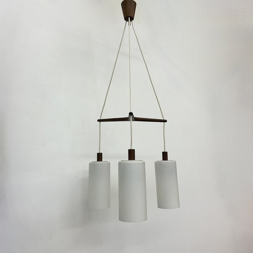 Mid-Century Design Pendant Lamp Teak And Opaline Glass , 1970S