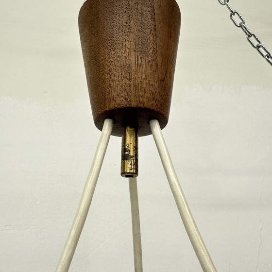 Image 1 of Mid-Century Design Pendant Lamp Teak And Opaline Glass , 1970S