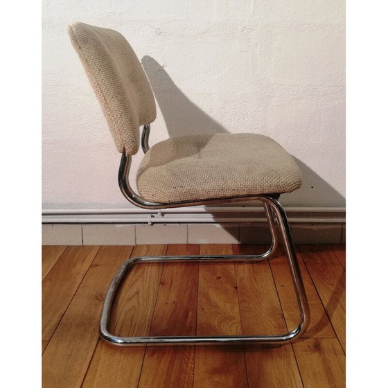 Image 1 of Vintage Strafor armchair in chromed metal and beige wool
