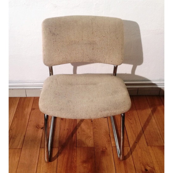 Image 1 of Vintage Strafor armchair in chromed metal and beige wool