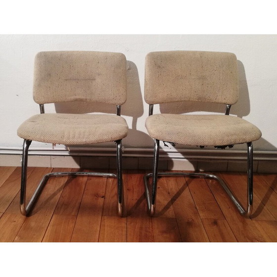 Image 1 of Vintage Strafor armchair in chromed metal and beige wool