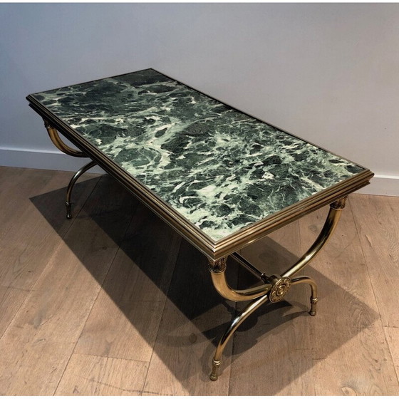 Image 1 of Tavolino da caffè vintage in ottone e marmo di Raymond Subes, 1940