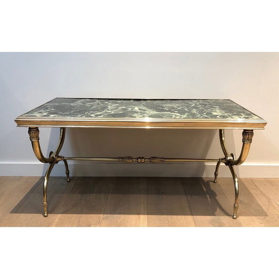 Image 1 of Tavolino da caffè vintage in ottone e marmo di Raymond Subes, 1940