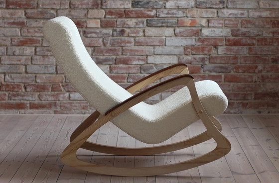 Image 1 of Vintage Rocking Chair, Czechoslovakia, 1950S, Reupholstered In Charcoal Grey Boucle
