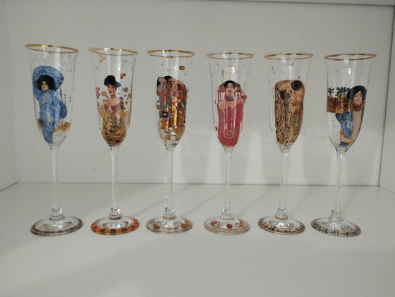 Image 1 of Set Of 6 Klimt Champagne Glasses and Flutes