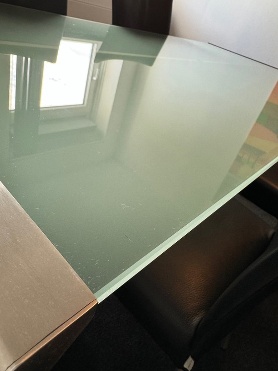 Image 1 of Galotti & Radice Table, Frosted Glass Stainless Steel