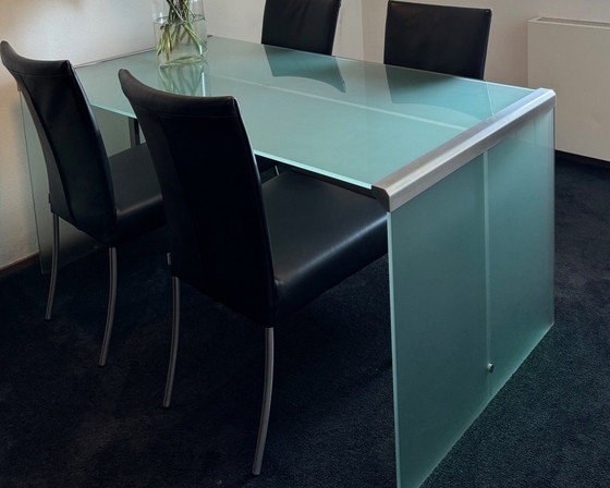 Image 1 of Galotti & Radice Table, Frosted Glass Stainless Steel