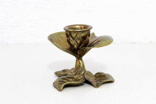 Art Nouveau Flower brass Candlestick