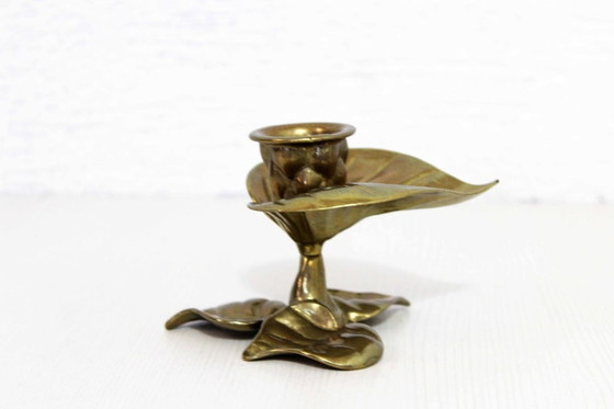 Image 1 of Art Nouveau Flower brass Candlestick