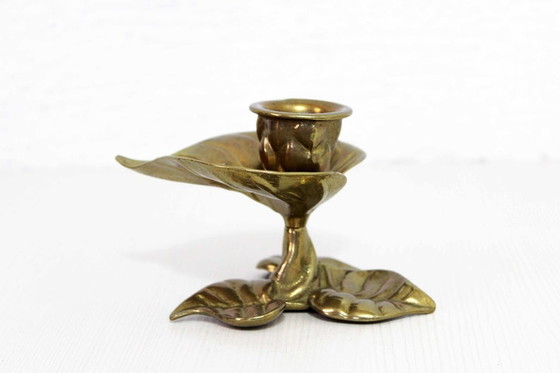 Image 1 of Art Nouveau Flower brass Candlestick