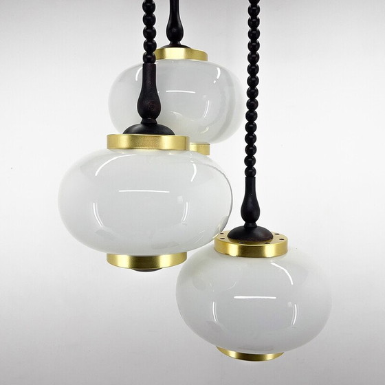 Image 1 of Lampadario vintage a cascata in legno e vetro di Polam Bielsko, Polonia, 1970