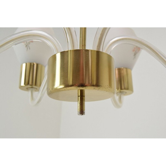 Image 1 of Lampadario vintage in vetro e ottone di Kamenicky Senov, Cecoslovacchia, 1960