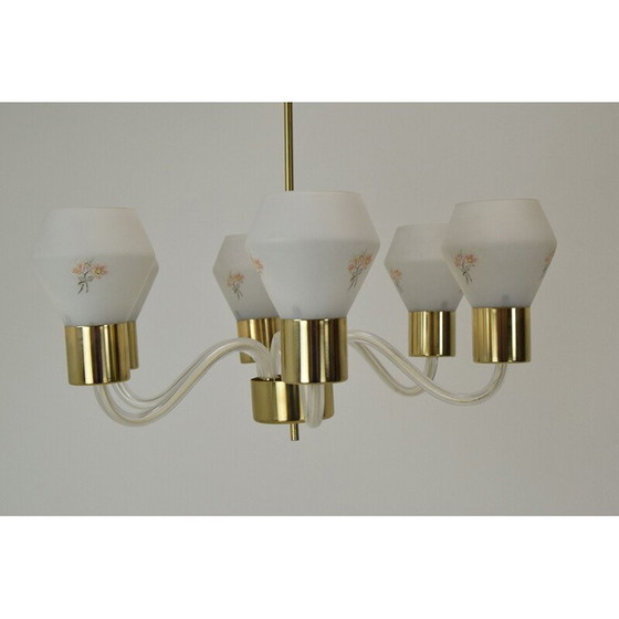 Image 1 of Lampadario vintage in vetro e ottone di Kamenicky Senov, Cecoslovacchia, 1960