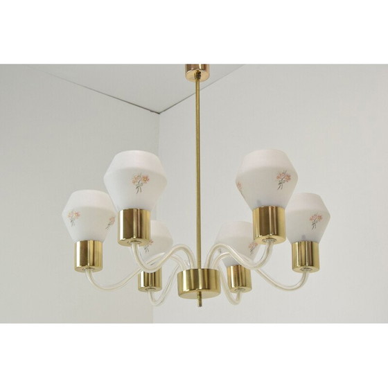 Image 1 of Lampadario vintage in vetro e ottone di Kamenicky Senov, Cecoslovacchia, 1960