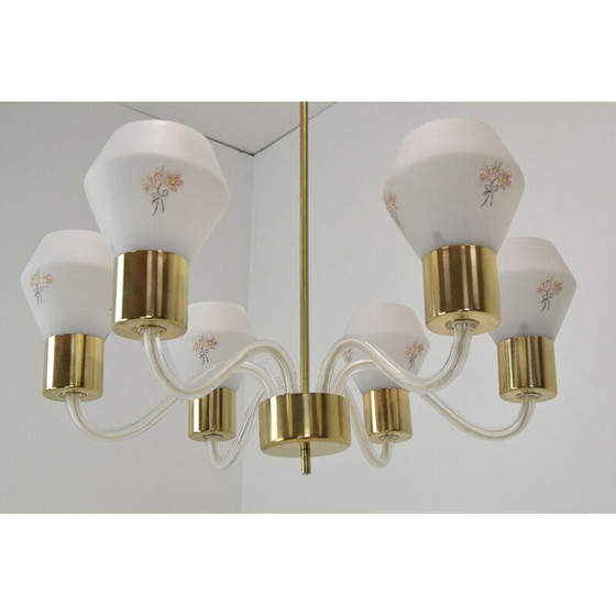 Image 1 of Lampadario vintage in vetro e ottone di Kamenicky Senov, Cecoslovacchia, 1960