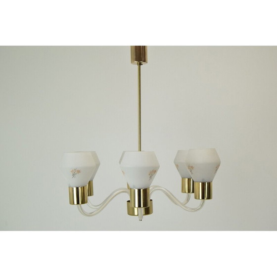 Image 1 of Lampadario vintage in vetro e ottone di Kamenicky Senov, Cecoslovacchia, 1960