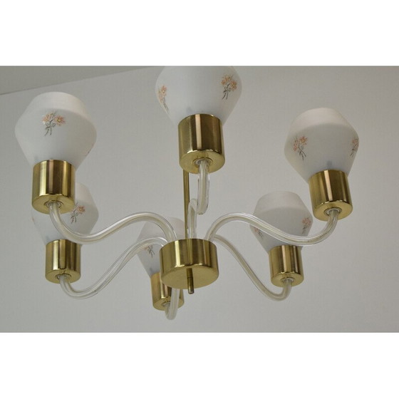 Image 1 of Lampadario vintage in vetro e ottone di Kamenicky Senov, Cecoslovacchia, 1960