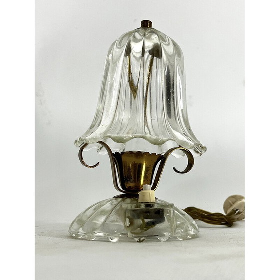 Image 1 of Coppia di lampade da tavolo vintage in vetro di Murano e ottone di Ercole Barovier, 1940