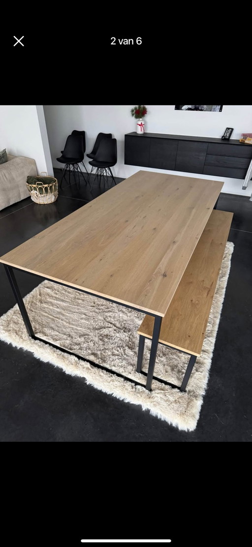 Solid Oak Table With Matching Bench