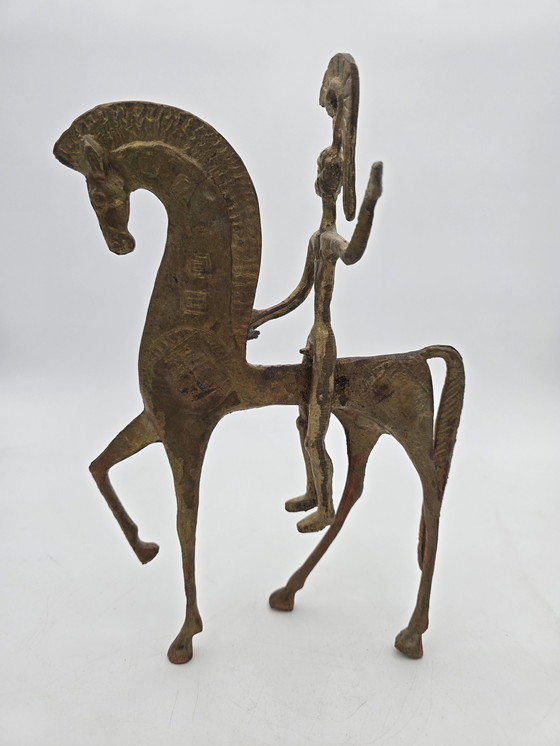 Image 1 of Brass Greek Horse And Knight Statue