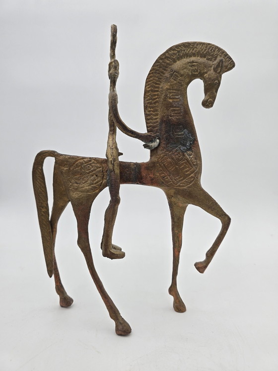 Image 1 of Brass Greek Horse And Knight Statue