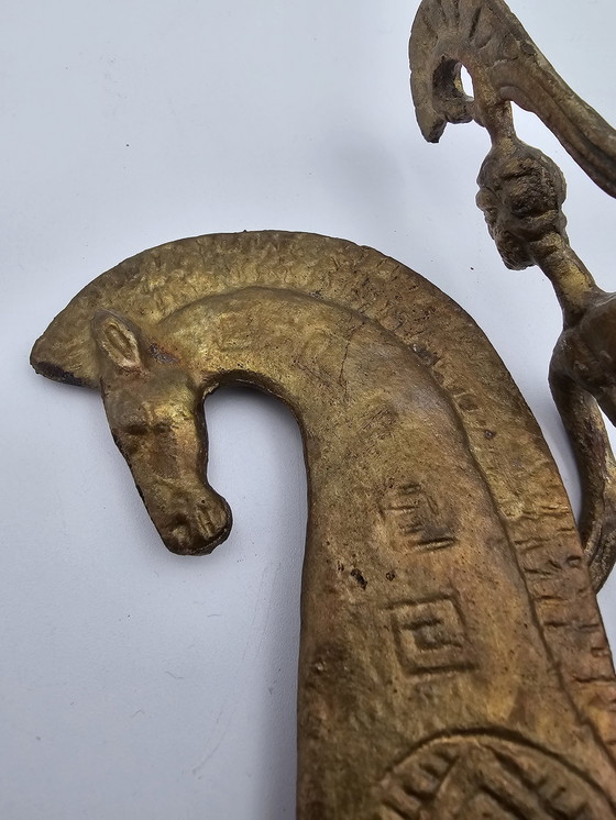 Image 1 of Brass Greek Horse And Knight Statue