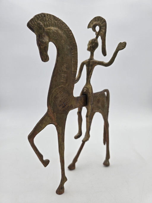 Brass Greek Horse And Knight Statue