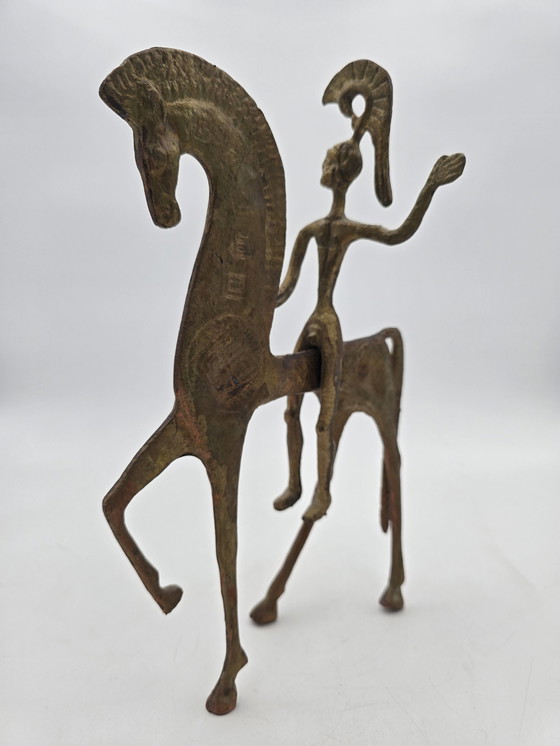 Image 1 of Brass Greek Horse And Knight Statue