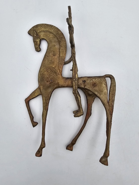 Image 1 of Brass Greek Horse And Knight Statue