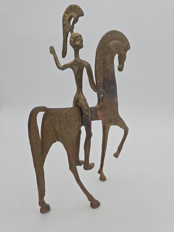 Image 1 of Brass Greek Horse And Knight Statue