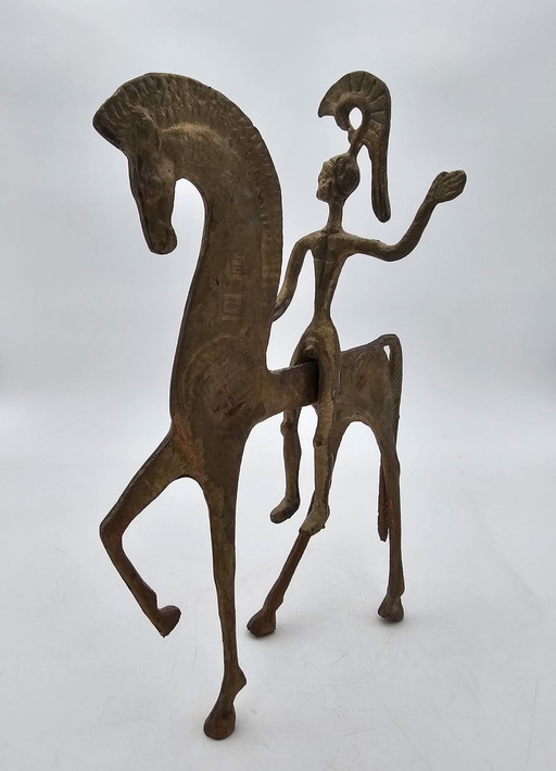 Brass Greek Horse And Knight Statue