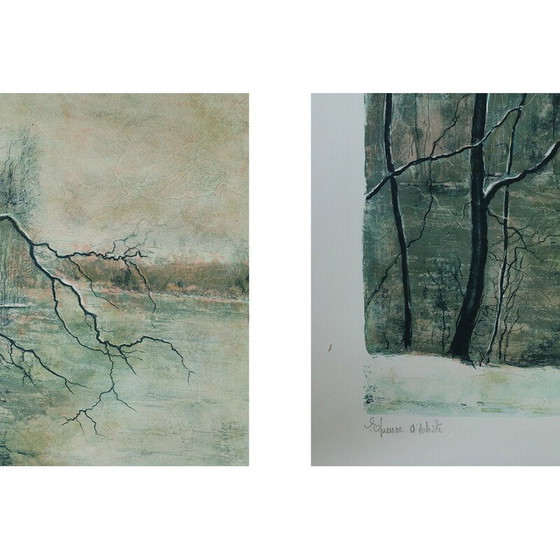 Image 1 of Vintage lithograph on woven paper by Bernard Gantner, 1970