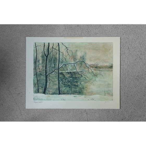 Image 1 of Vintage lithograph on woven paper by Bernard Gantner, 1970