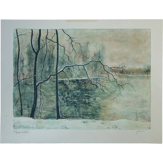 Image 1 of Vintage lithograph on woven paper by Bernard Gantner, 1970