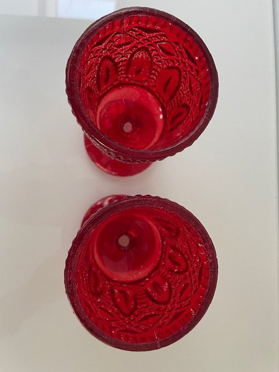 Image 1 of 2 Bright Red Goblet/Wine Glasses With Baroque Decorations/Motifs