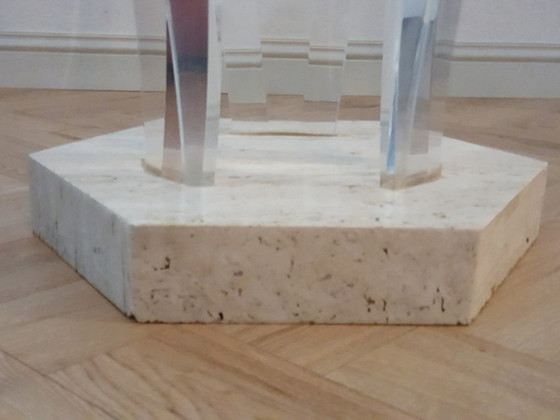 Image 1 of Tavolo da pranzo vintage in travertino/plexiglass/vetro Lecea