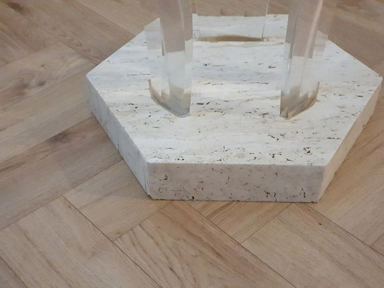 Image 1 of Tavolo da pranzo vintage in travertino/plexiglass/vetro Lecea