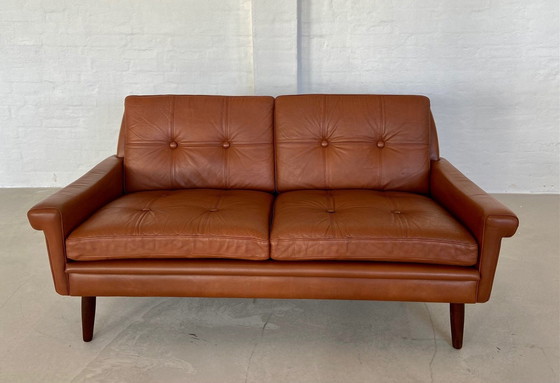 Image 1 of Divano vintage danese retrò Svend Skipper per 2 persone in pelle color cognac, anni '70
