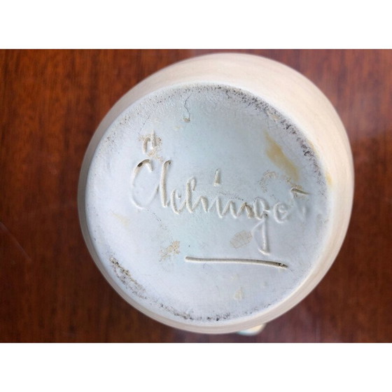 Image 1 of Vintage green and white ceramic vase by Elchinger, 1950