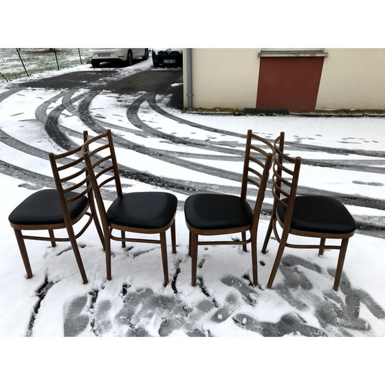 Image 1 of Set di 4 sedie vintage con barre in legno e skai anni '60